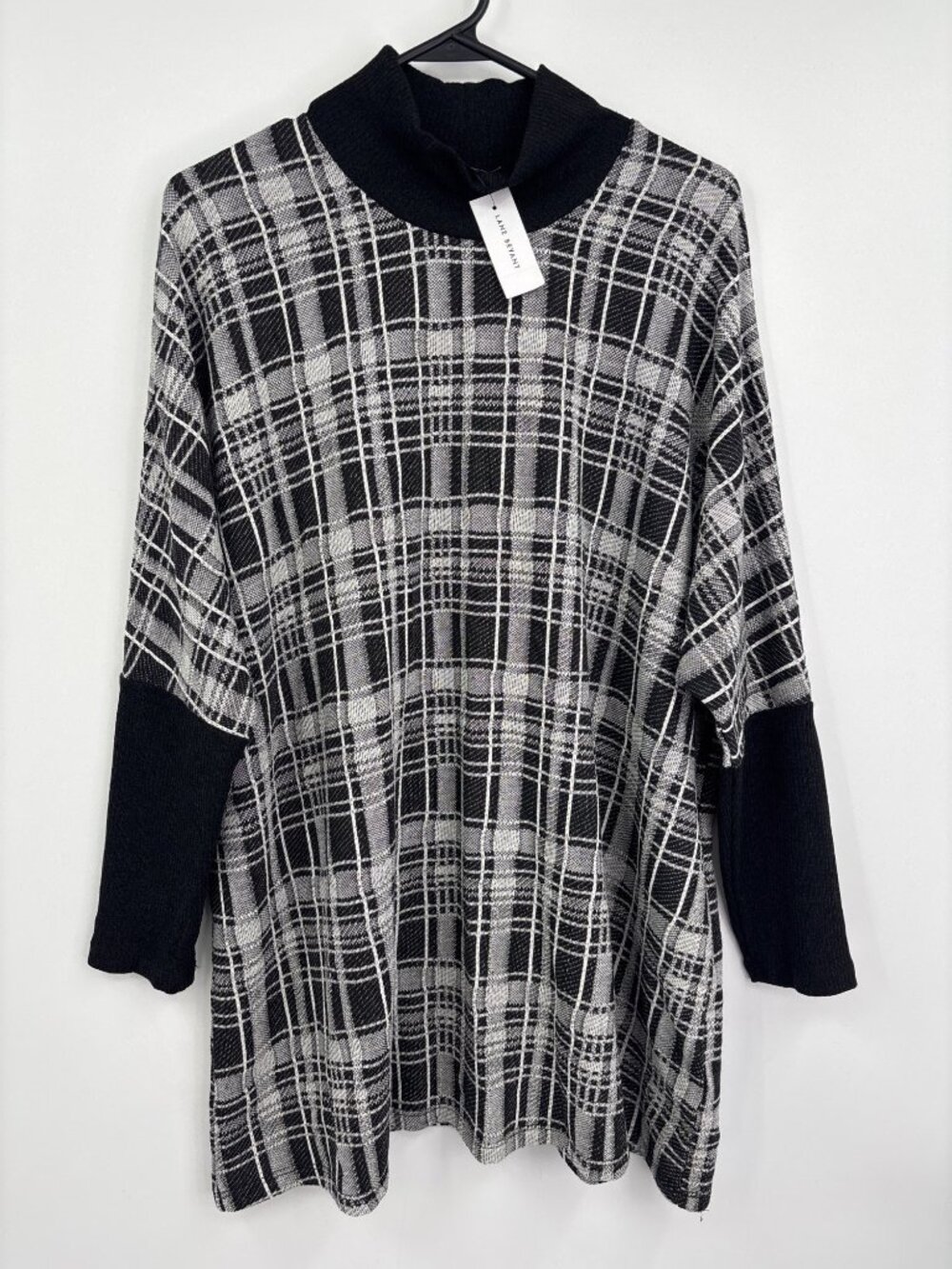 Lane Bryant Mock Neck Knit Plaid Dolman Long Sleeve Top Black Size 18/20 NEW